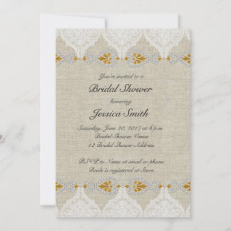 White Lace Linen Vintage Bridal Shower Invitation