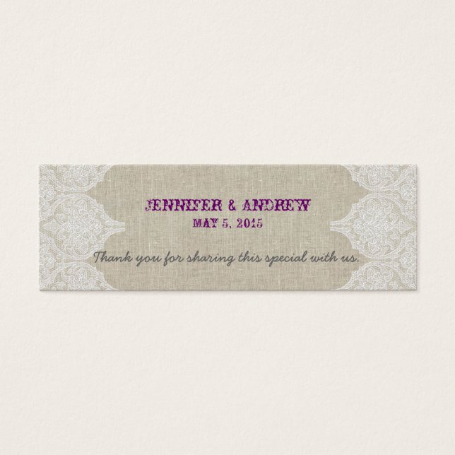 White Lace Linen Vintage Wedding Favor Card (Front)