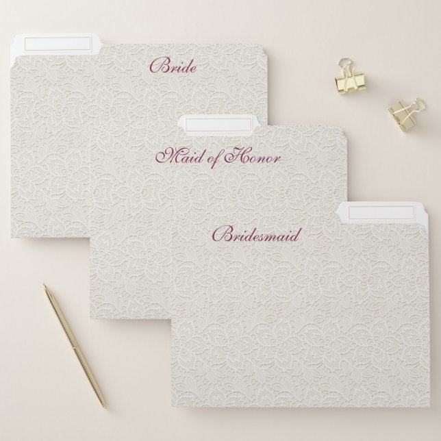 White Lace Look Wedding File Folder (Set)