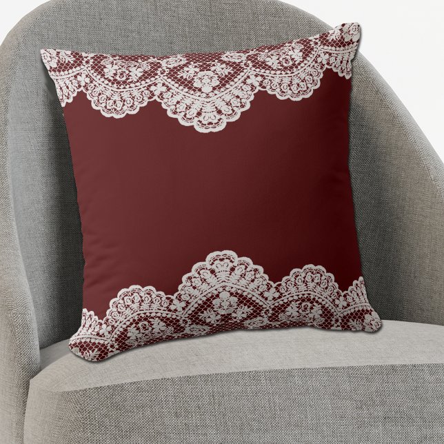 White Lace Maroon Throw Pillow (Creator Uploaded)