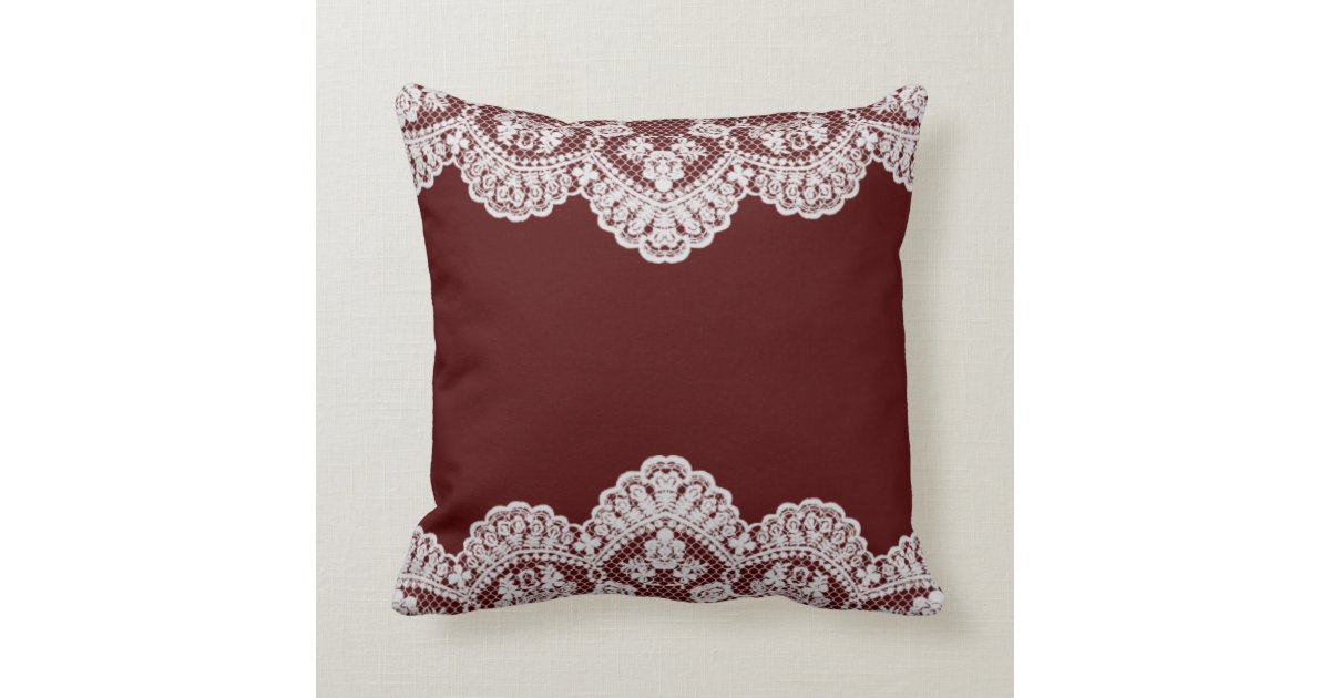 White Lace Maroon Throw Pillow Zazzle