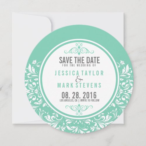 White Lace  Mint Damasks Save The Date