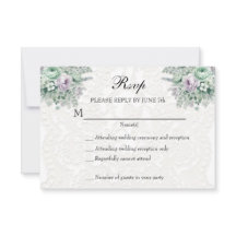 White Lace MInt Green Lavender Floral RSVP