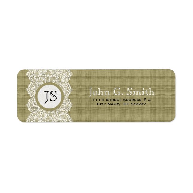 White Lace & Natural Beige Linen Burlap Texture Label (Front)