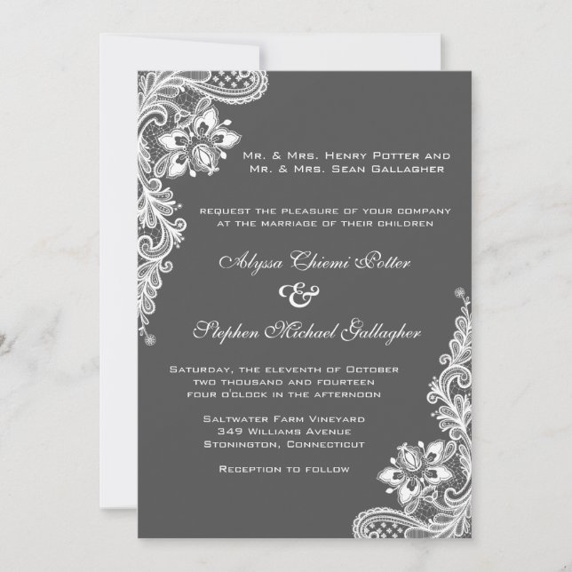 White lace on any background color invitation (Front)
