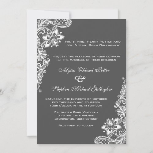 White lace on any background color invitation