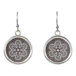 White Lace on Black Background Earrings