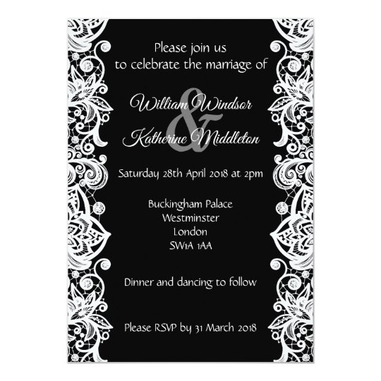 White Lace On Black Background Wedding Invitation Zazzle Com