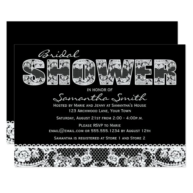 White Lace On Black Bridal Shower Party Invitation