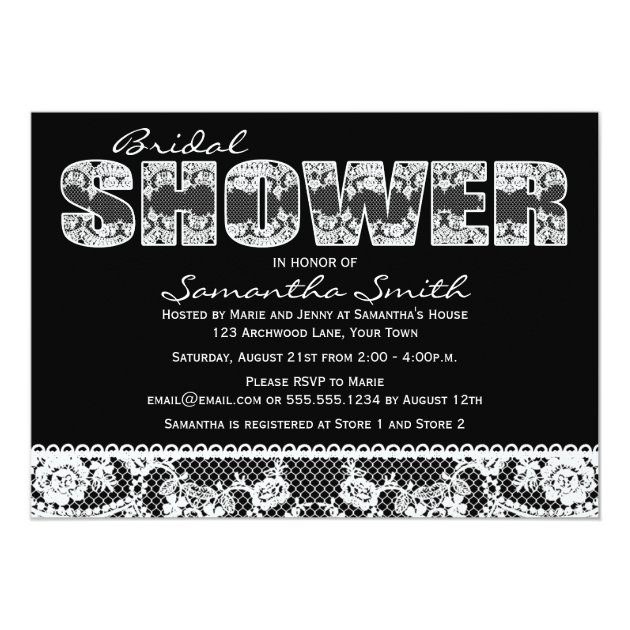 White Lace On Black Bridal Shower Party Invitation