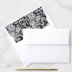 White Lace On Black Envelope Liner