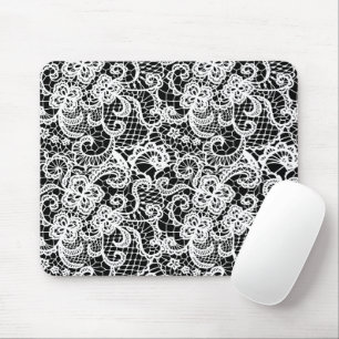 White Lace On Black Mouse Pad