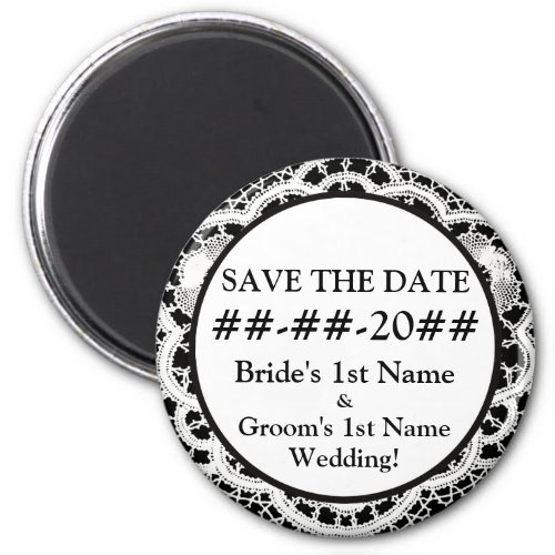 White Lace on Black Save The Date Magnet Magnet