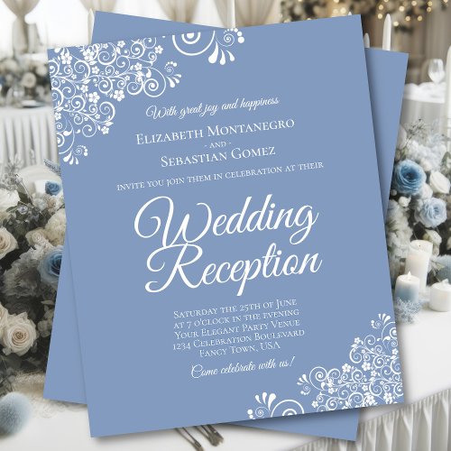 White Lace on Blue BUDGET Wedding Reception Invite