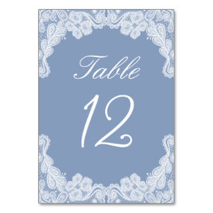 White Lace on Blue Table Number