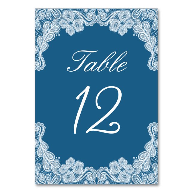 White Lace on Blue Table Number (Front)