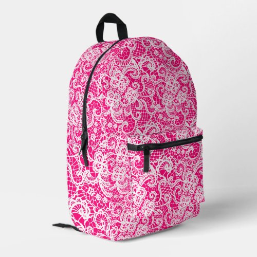 White Lace On Bright Pink Printed Backpack