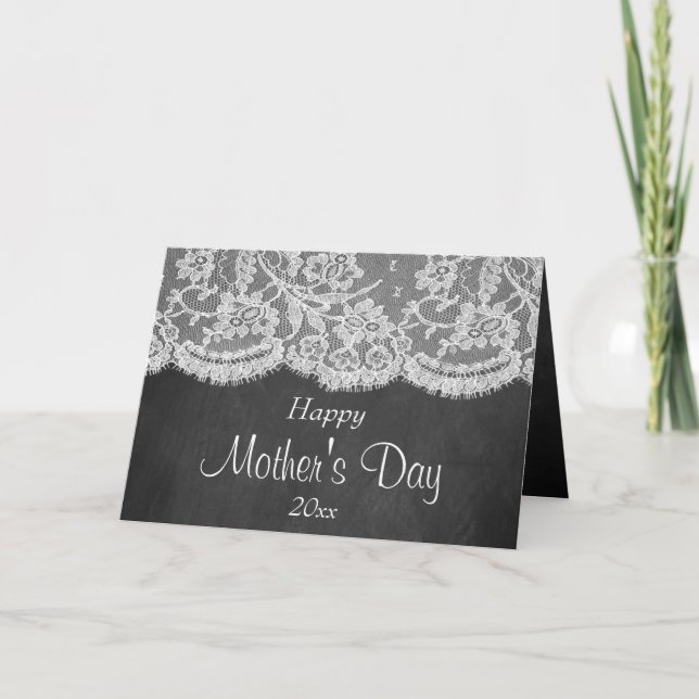 White Lace On Chalkboard Happy Mother's Day Card (Front)