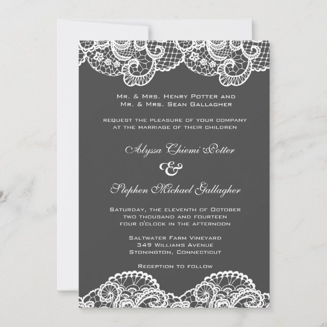 White lace on choice of background color invitation (Front)