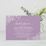 White Lace On Dusty Purple Elegant Bridal Shower Invitation at Zazzle