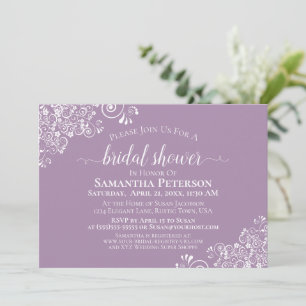 White Lace on Dusty Purple Elegant Bridal Shower Invitation