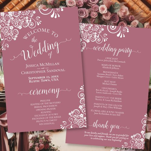 White Lace on Dusty Rose Budget Wedding Program