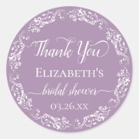 White Lace on Lavender Bridal Shower Thank You