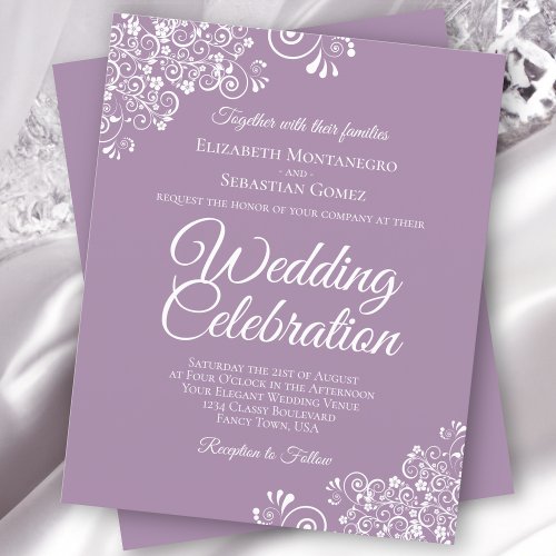 White Lace on Lavender BUDGET Wedding Invitation