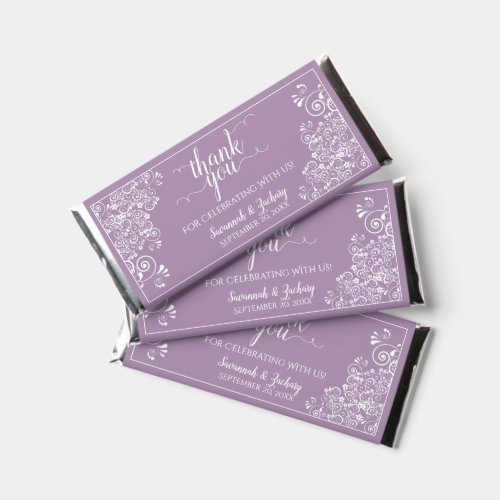 White Lace on Lavender Elegant Wedding Thank You Hershey Bar Favors