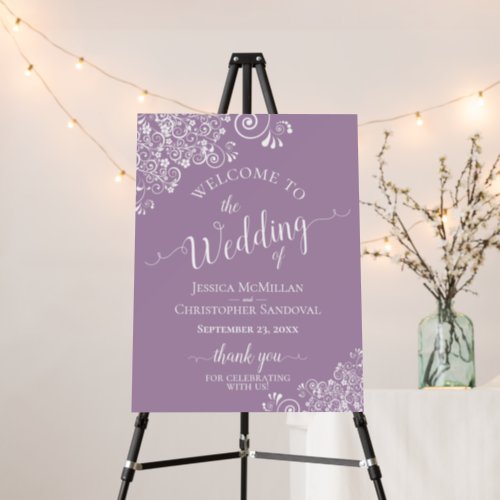 White Lace on Lavender Elegant Wedding Welcome Foam Board