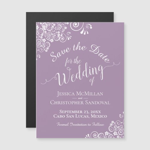 White Lace on Lavender Save the Date Magnet