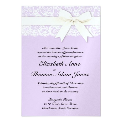 White Lace on Lilac Wedding Invitation