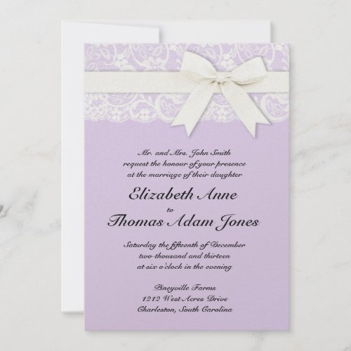 White Lace on Lilac Wedding Invitation