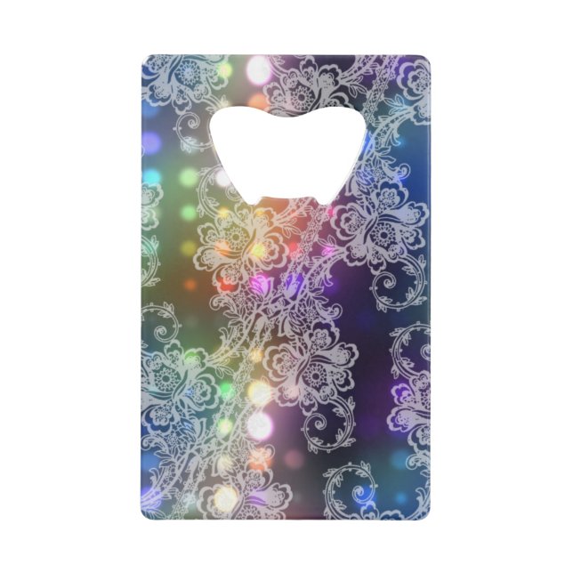 White Lace on Neon Lights Abstract Credit Card Bottle Opener (Front)