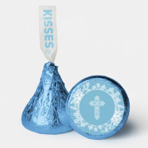 White Lace on Pastel Blue Background Holy Cross Hershey®'s Kisses®