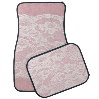 White Lace on Pastel Pink Linen Texture Car Floor Mat