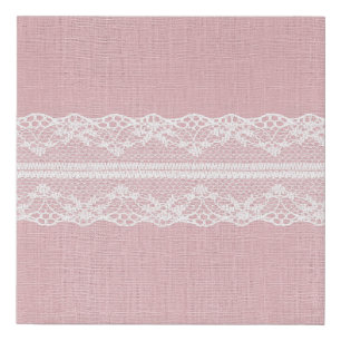 White Lace on Pastel Pink Linen Texture Faux Canvas Print