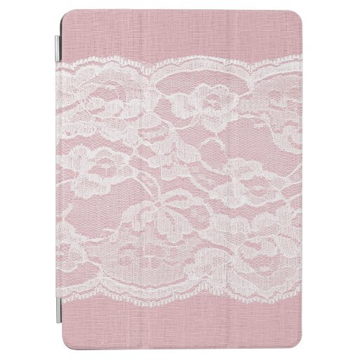 White Lace on Pastel Pink Linen Texture iPad Air Cover