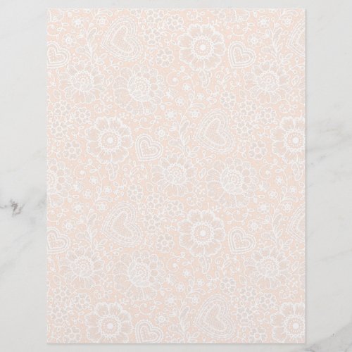 White Lace on Peach Arts  Craft Scrapbook Paper