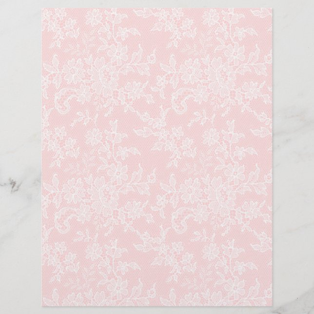 White lace on Pink Arts & Craft Scrapbook Paper (Front)
