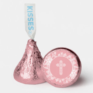 White Lace on Pink Background Holy Cross Hershey®'s Kisses®