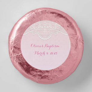White Lace on Pink Religious Dipped Oreo Cookie Favors