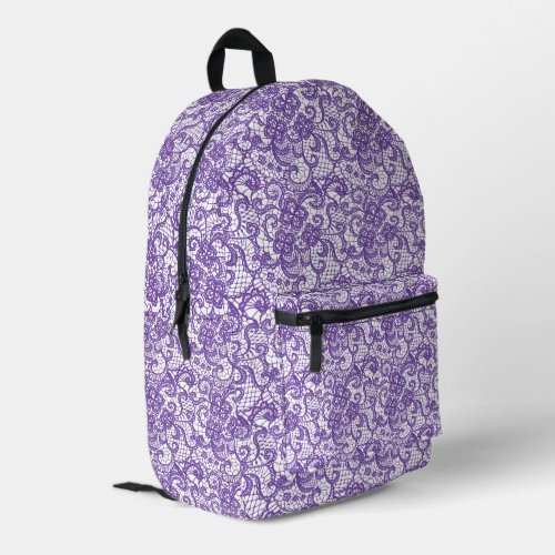 White Lace On Purple Printed Backpack
