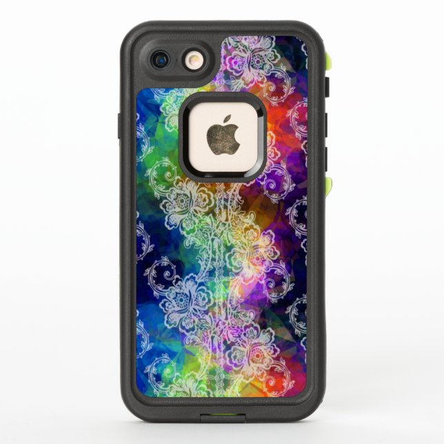 White Lace on Rainbow Tissue Paper LifeProof iPhone Case (Back)
