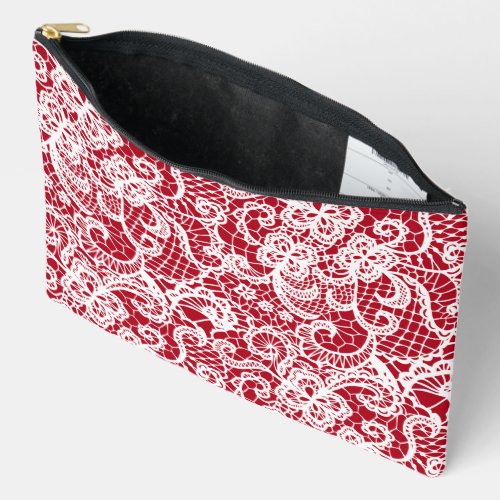 White Lace On Red Accessory Pouch