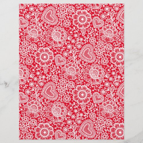 White Lace on Red Arts  Craft Scrapbook Paper