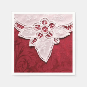 White lace on red fabric paper napkins