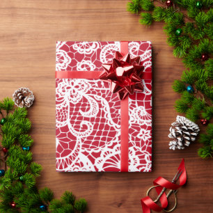 White Lace On Red Wrapping Paper