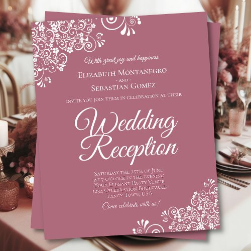 White Lace on Rose BUDGET Wedding Reception Invite