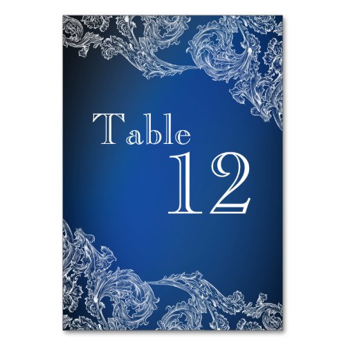 White Lace on Royal Blue  Dragonflies Table Number